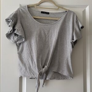 Kim & Cami Black and White Striped Crop Top